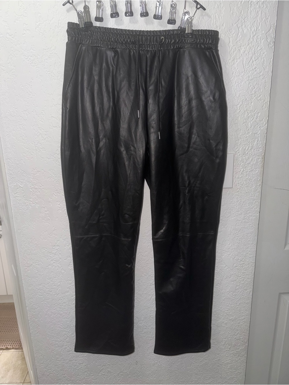 HUE Black Leather Drawstring Jogger Pants